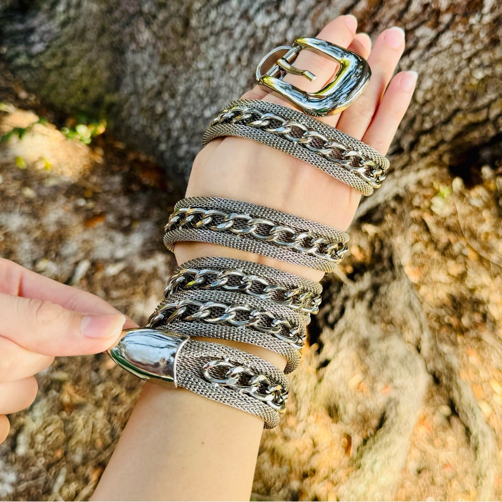 Vintage Heavy silver chain and mesh belt.Marked.Size XL 42” end to end. - Picture 2 of 12